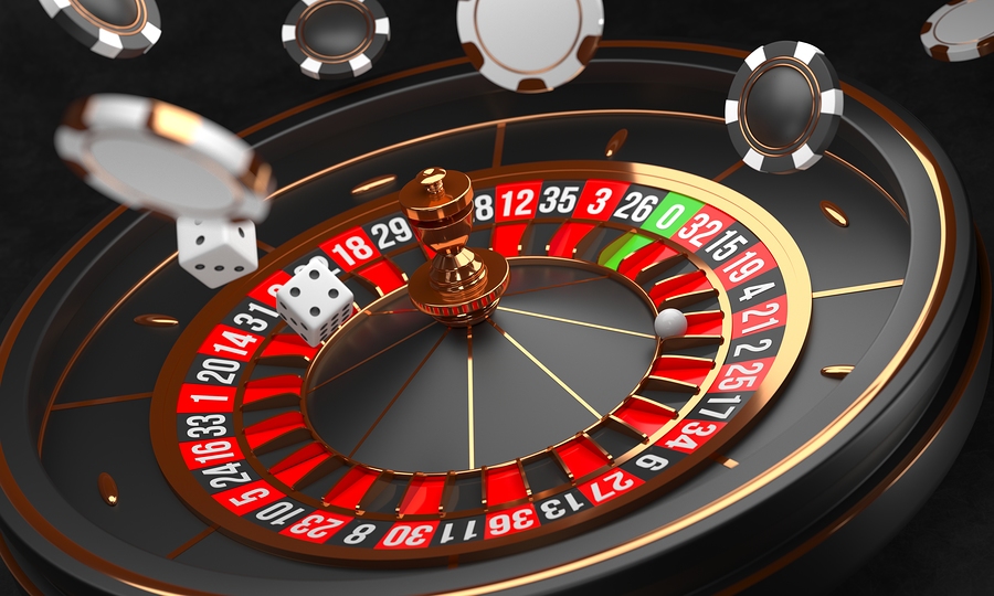 Casino Background. Luxury Casino Roulette Wheel On Black Backgro